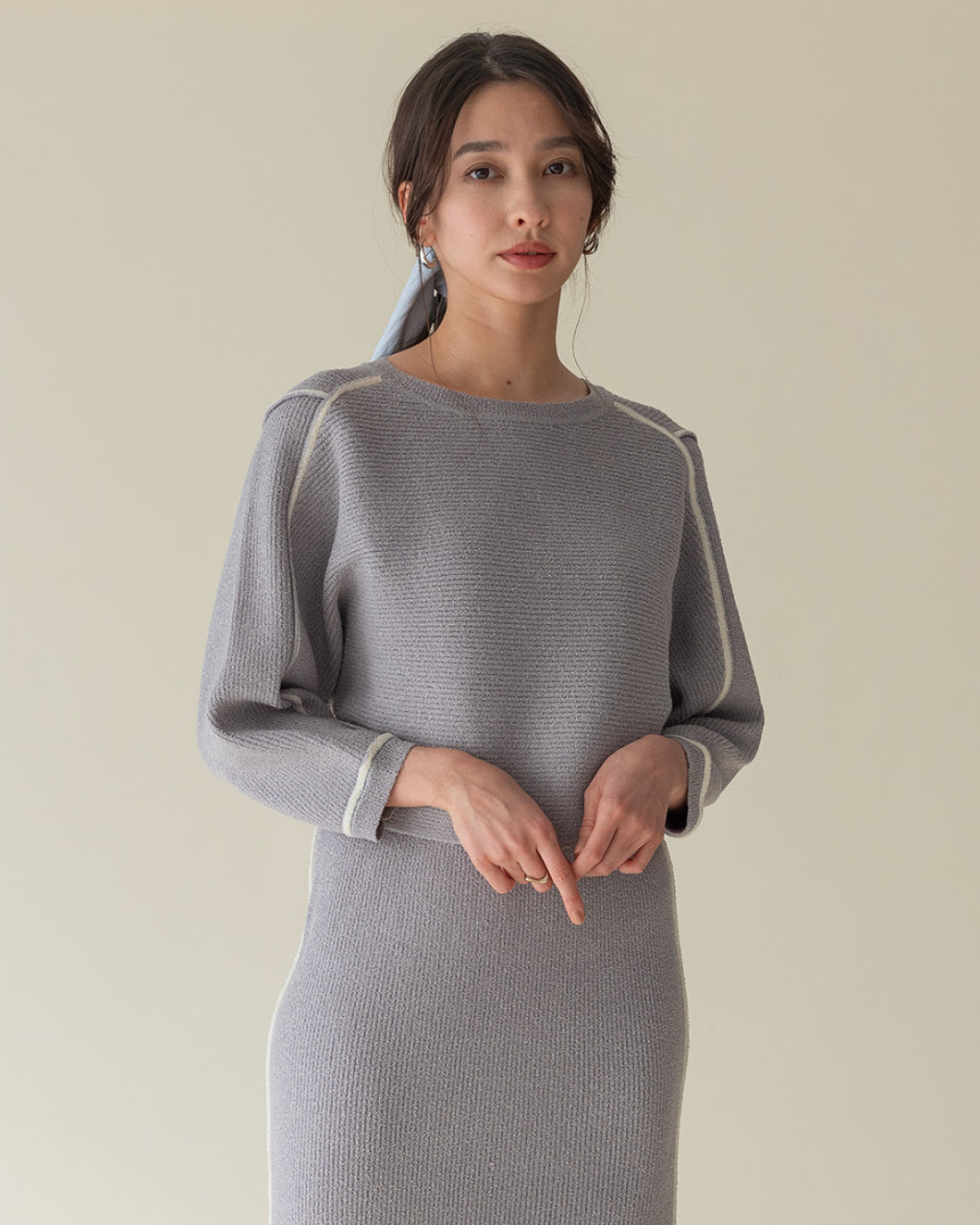 Boucle yarn color combination line pullover
